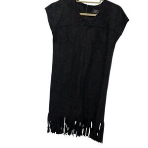 Suede leather fringe trim vakko sport vintage dress XS